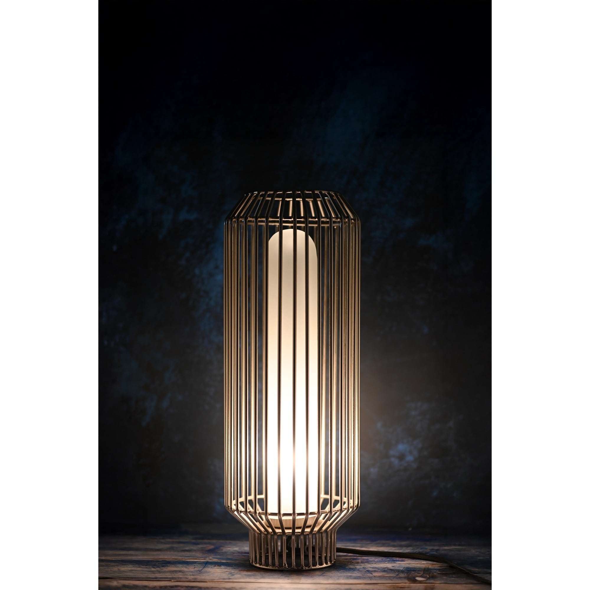 Large Cylindrical Wire Table Lamp with Glass Shade - 19.5" - White