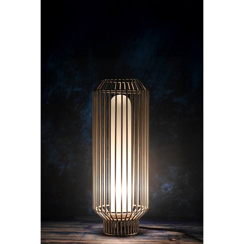 Large Cylindrical Wire Table Lamp with Glass Shade - 19.5" - White