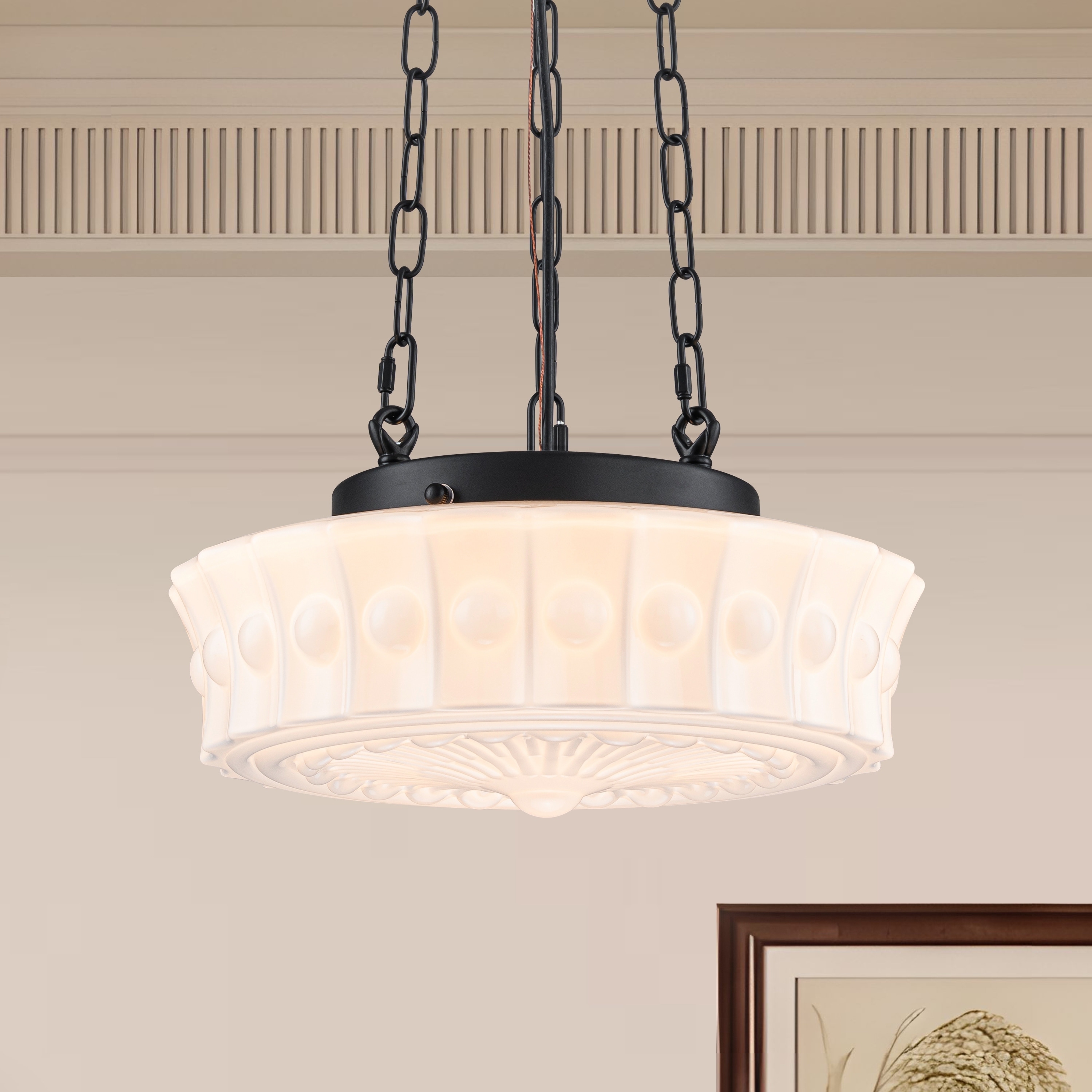 Starsky 3-Light Vintage Mid Century Modern Schoolhouse Pendant Light with Embossed Milk White Glass for Kitchen Island Foyer