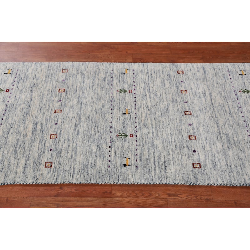 Hand Knotted Oriental 100% Wool Carpet Tribal Animal Pictorial Beige & Ivories Gabbeh Area Rug - 5' 9'' X 2' 9''