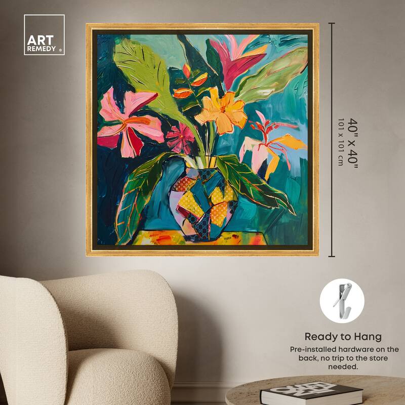 Art Remedy Vase Of Tropical Flowers Ii Framed Flowers In Vase Paintings