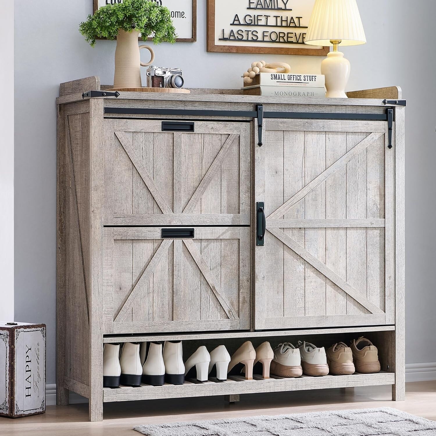 Farmhouse Shoe Storage Cabinet, Shoe Organizer, Shoe Rack Cabinet