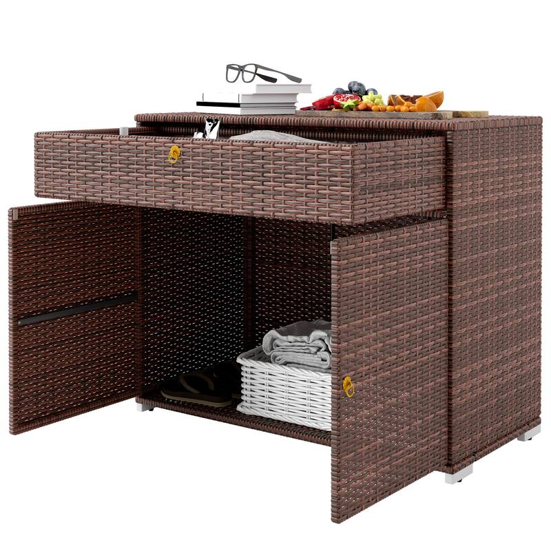 Outsunny Outdoor Towel Rack & Pool Toy Cabinet, Hot Tub Accessory Storage, Freestanding PE Rattan Wicker Cabinet