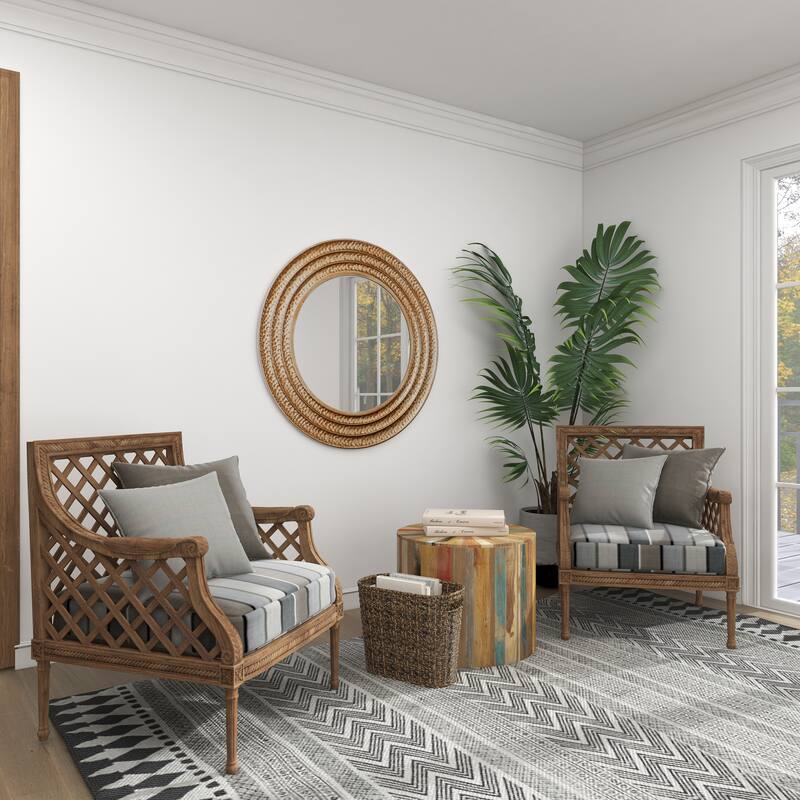 Brown Seagrass Handmade Woven Single Slot Magazine Holder with Light Brown Accents