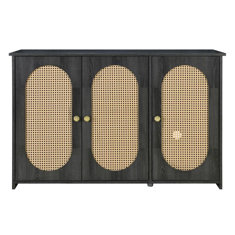 Sideboard with 3 Artificial Rattan Doors and Metal Handles