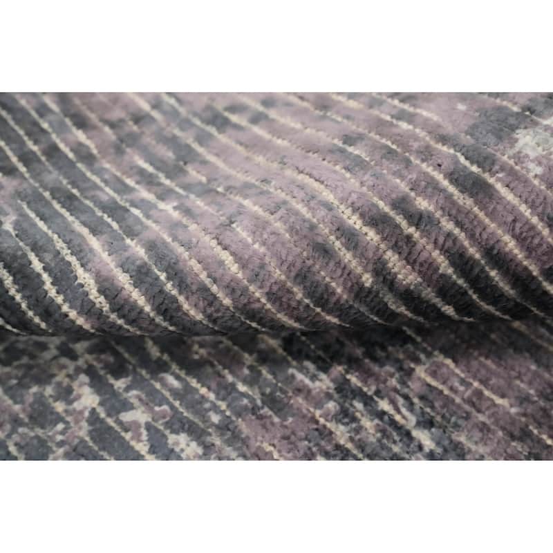 Hand Knotted Oriental Viscose Silk Carpet Modern All-Over Purples Abstract Area Rug - 8' 0'' X 5' 1''