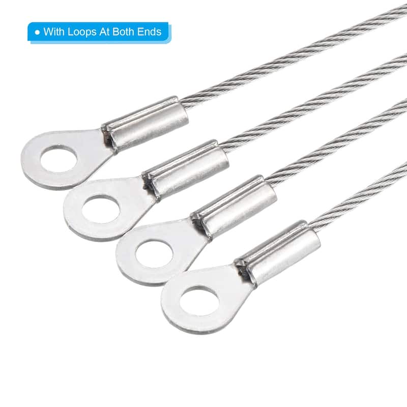 Stainless Steel Security Cable, 4mm ID Eyelets Ended Safety Wire Rope - Silver Tone