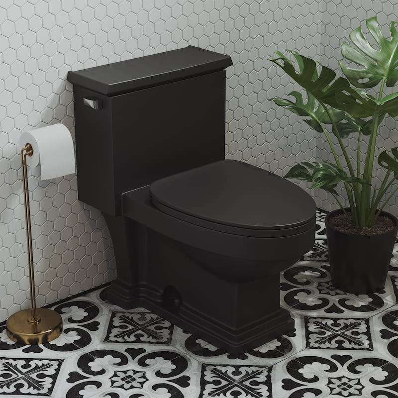 Lausanne One-Piece Elongated Toilet Left Side Flush Handle 1.28 Gpf In Matte Black - 28.4" x 16.75" 28.65"