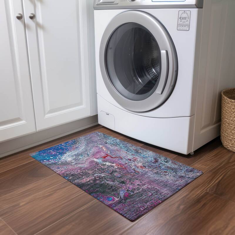 Machine Washable Indoor/ Outdoor Chantille Modern Abstract Rug - Blue - 1'8" x 2'6"