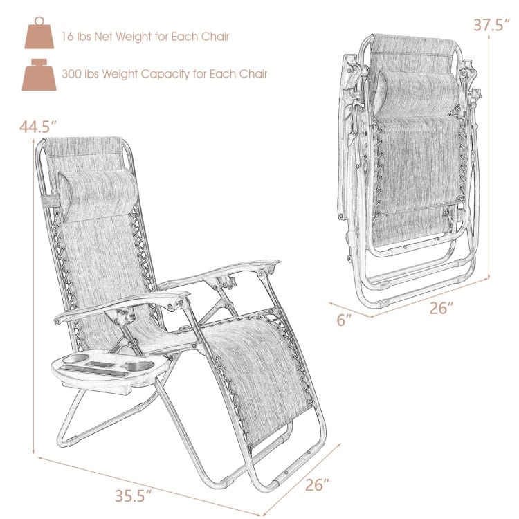 2 Pieces Folding Lounge Chair with Zero Gravity - 40"-57" x 25" x 34"-42.5"(L x W x H)
