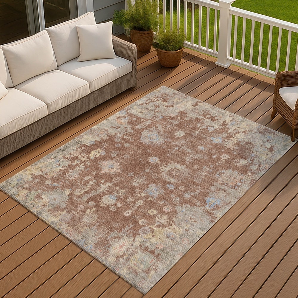 Machine Washable Indoor/ Outdoor Vintage Traditional Chantille Rug
