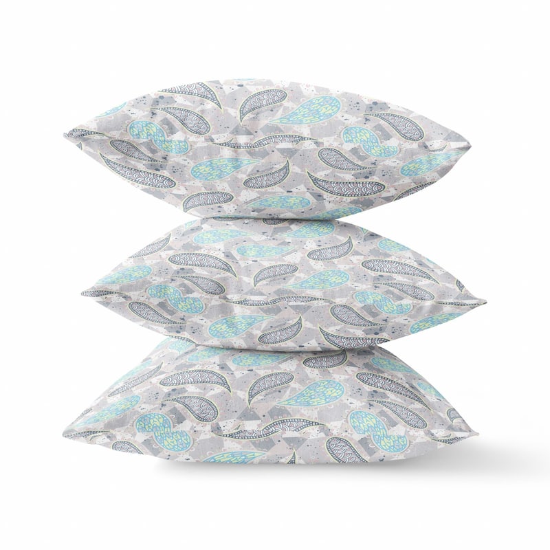 18â€ Gray Turquoise Boho Paisley Suede Throw Pillow - Bed Bath & Beyond ...