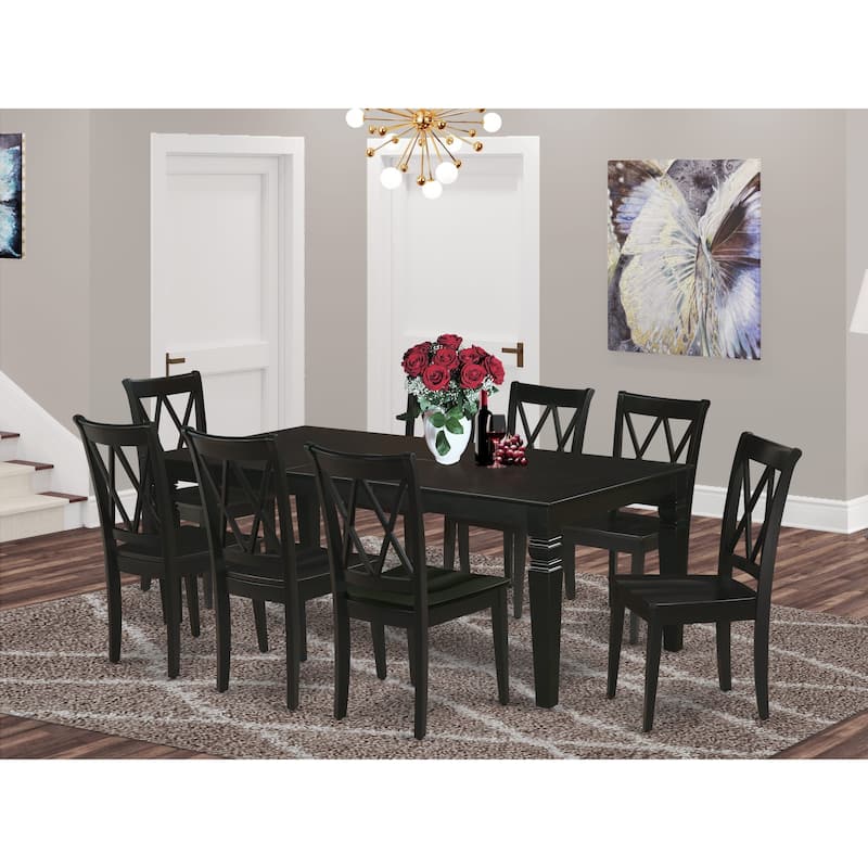 East West Furniture Kitchen Table Set- a Rectangle Dining Table and Solid Wood Seat Chairs, (Pieces Options) - LGCL9-BLK-W