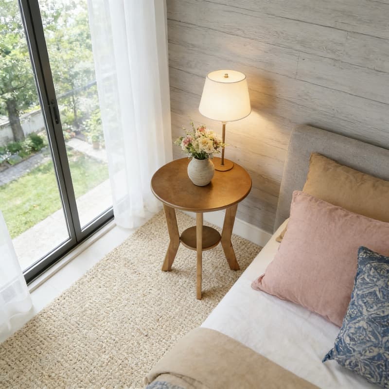 2-Tier Round Wood Side Table for Bedroom & Living Room