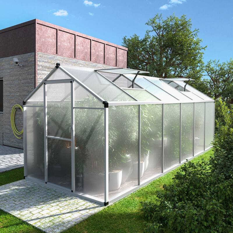 VEIKOUS Aluminum Walk-In Garden Greenhouse Kit with Adjustable Roof Vent and Lockable Door White - 6'×10' - 6'×12'