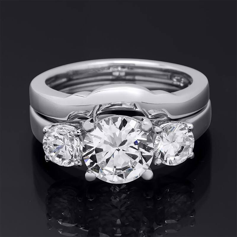 Womens Delicate 3-Stone Ring Classic 3.0 CT Bridal Set Sterling Silver