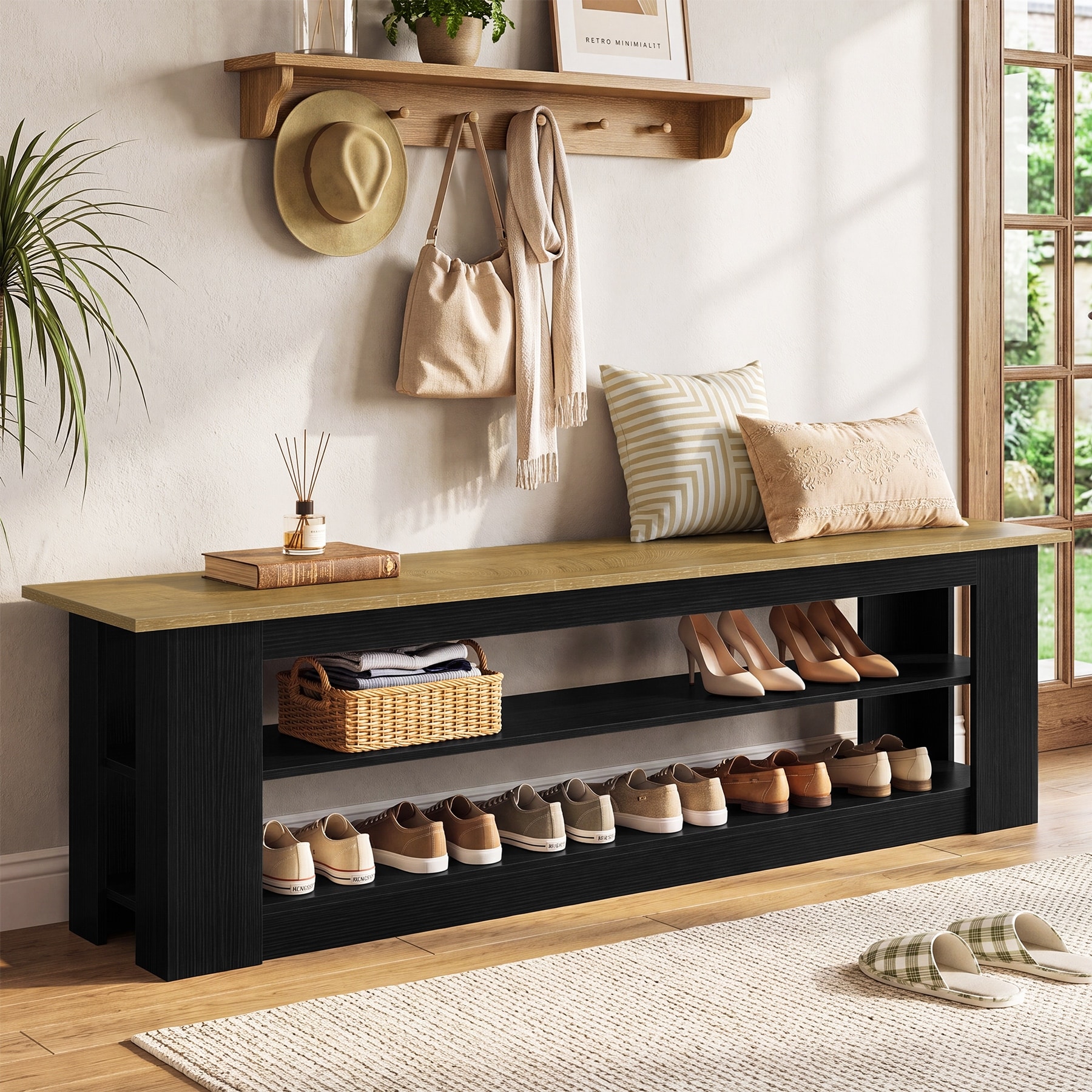 71-Inch Extra Long Entryway Bench with Shoe Storage