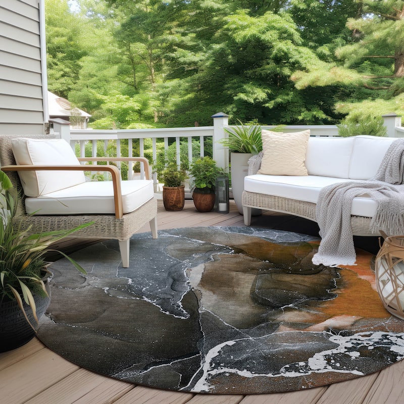 Machine Washable Indoor/ Outdoor Chantille Abstract Orange Rug