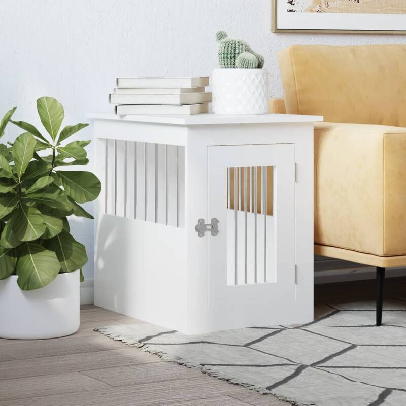 vidaXL Dog Crate with Door Doghouse Puppy Kennel Peg Cage Engineered Wood - 17.7" x 24.4" x 23.2" - White
