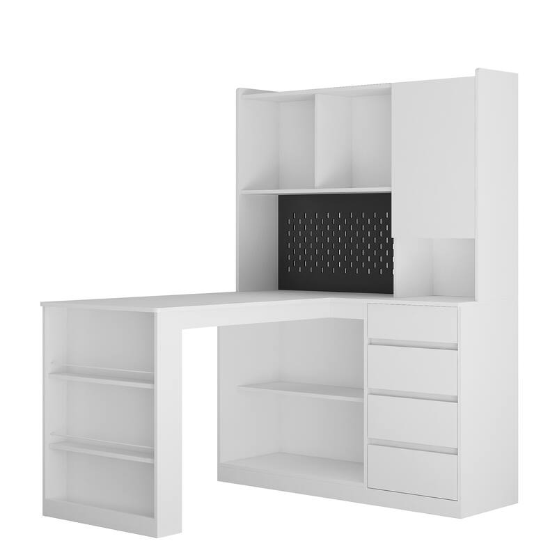 L Shaped Desk with Charger,Computer Desk with Drawers,Bookshelf, with LED Light,Modern Corner Desk,Home Office Desk