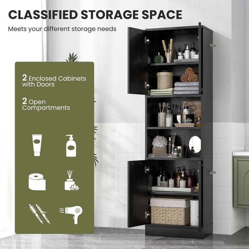 Costway 75" Tall Bathroom Storage Cabinet with 4 Doors & 2 Open - See Details