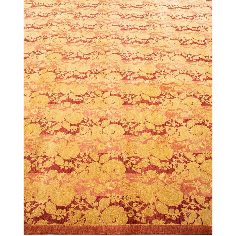 Overton Handknotted Wool Traditional Abstract Rose Area Rug - 10' x 14'