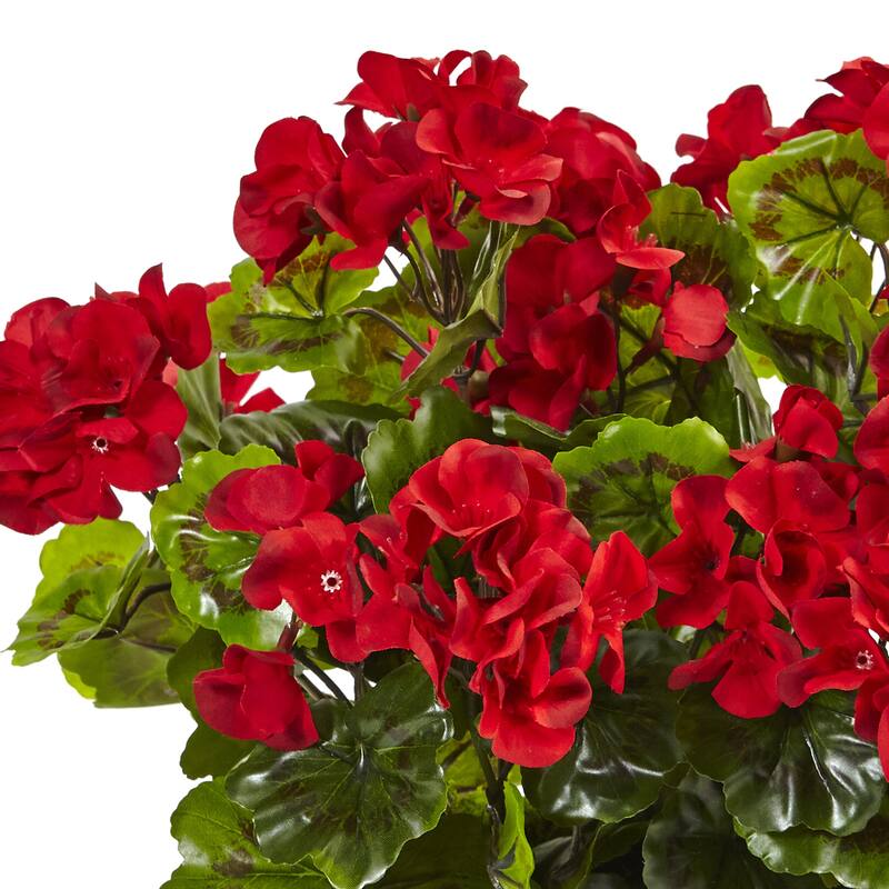 19" Red Geranium Silk Artificial Plant with Rectangular Planter