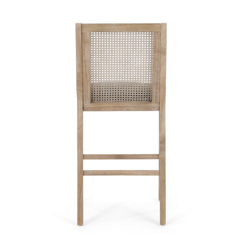 French Country Breck Upholstered Barstools with Cane Backrest (Set of 2) - 30-inch Seat Height by Christopher Knight Home