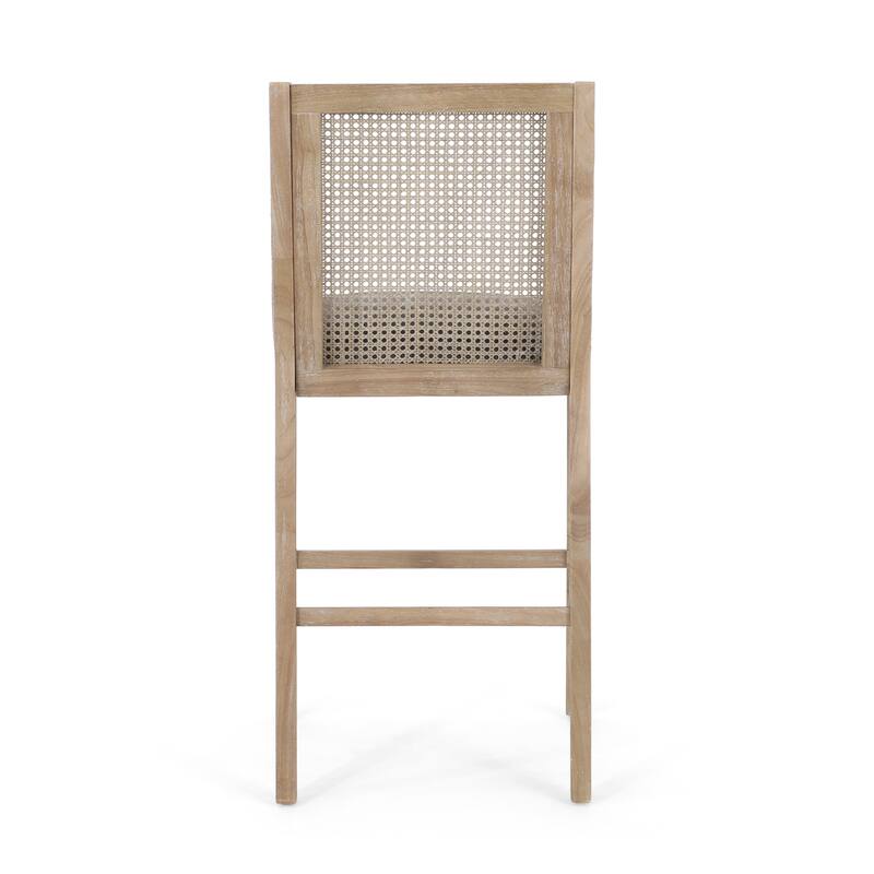 French Country Breck Upholstered Barstools with Cane Backrest (Set of 2) - 30-inch Seat Height by Christopher Knight Home.