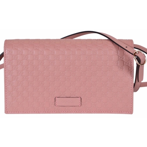 Shop Gucci 466507 Pink Leather Micro GG Guccissima Crossbody Wallet Bag Purse - Soft Pink - 8&quot; x ...