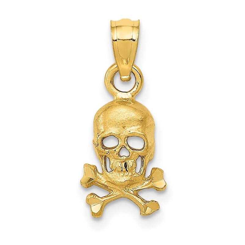Curata 14k Yellow Gold 18" DiamondCut Skull and Cross Bones Necklace - 19.2x7.9mm