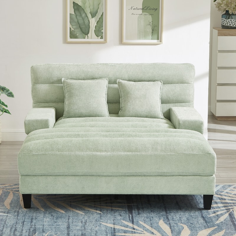 Modern Chaise Lounge Sofa 57.1" Sofa Bed Upholstered Lounge Sofa Chair with Adjustable Backrest and LED Light Strip