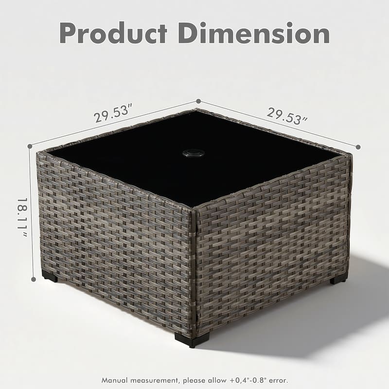 HOOOWOOO Wicker Rattan Patio Square Coffee Table with Umbrella Hole