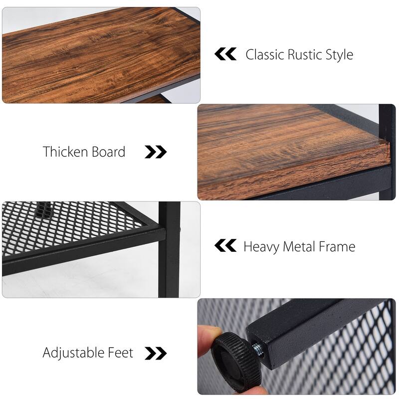 4-Tier Bakers Rack Kitchen Rack Stand with Hooks and Mesh Panel
