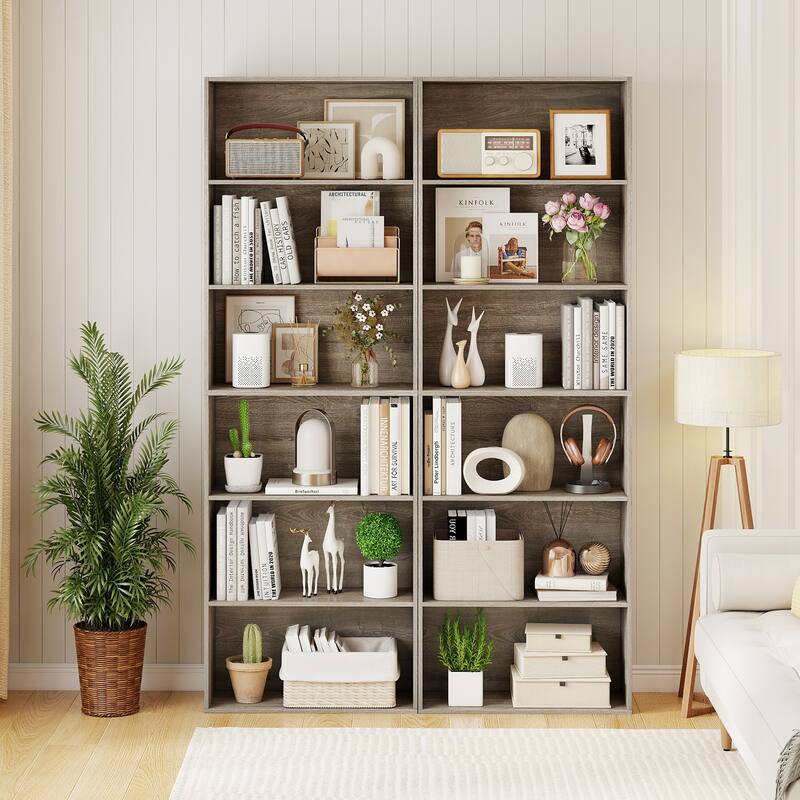 Gymax 2PCS 6-Tier Bookshelf w/Open Shelves Anti-Tipping Kits for