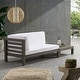 preview thumbnail 1 of 15, Oana Outdoor Acacia Wood Left Arm Loveseat and Coffee Table Set with Cushion by Christopher Knight Home Gray/ White