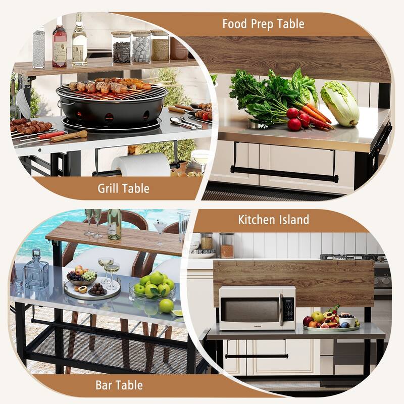 Gymax Patio Bar Table & Rolling Bar Cart w/Flip-Up Top Storage Shelves