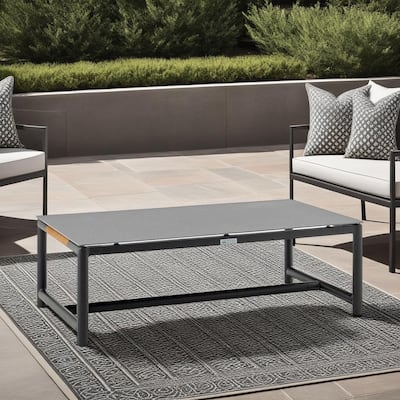 Crown Aluminum and Teak Wood 43" Outdoor Coffee Table in Black