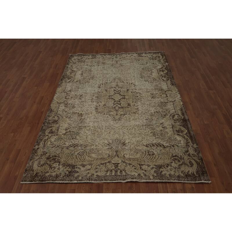 Hand Knotted Oriental 100% Wool Carpet Transitional Floral Beige & Ivories Anatolian Area Rug - 9' 0'' X 5' 10''