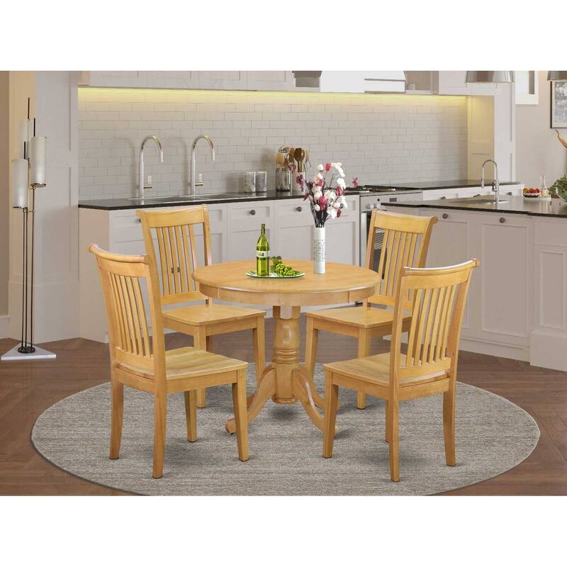 HomeStock 5-Piece Natural Oak Finish Solid Wood Top Dining table with 4 Chairs with Lattice Back