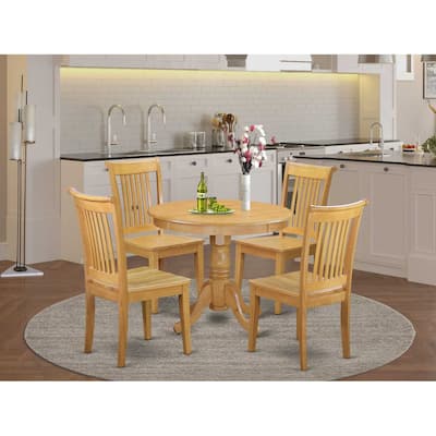 HomeStock 5-Piece Natural Oak Finish Solid Wood Top Dining table with 4 Chairs with Lattice Back