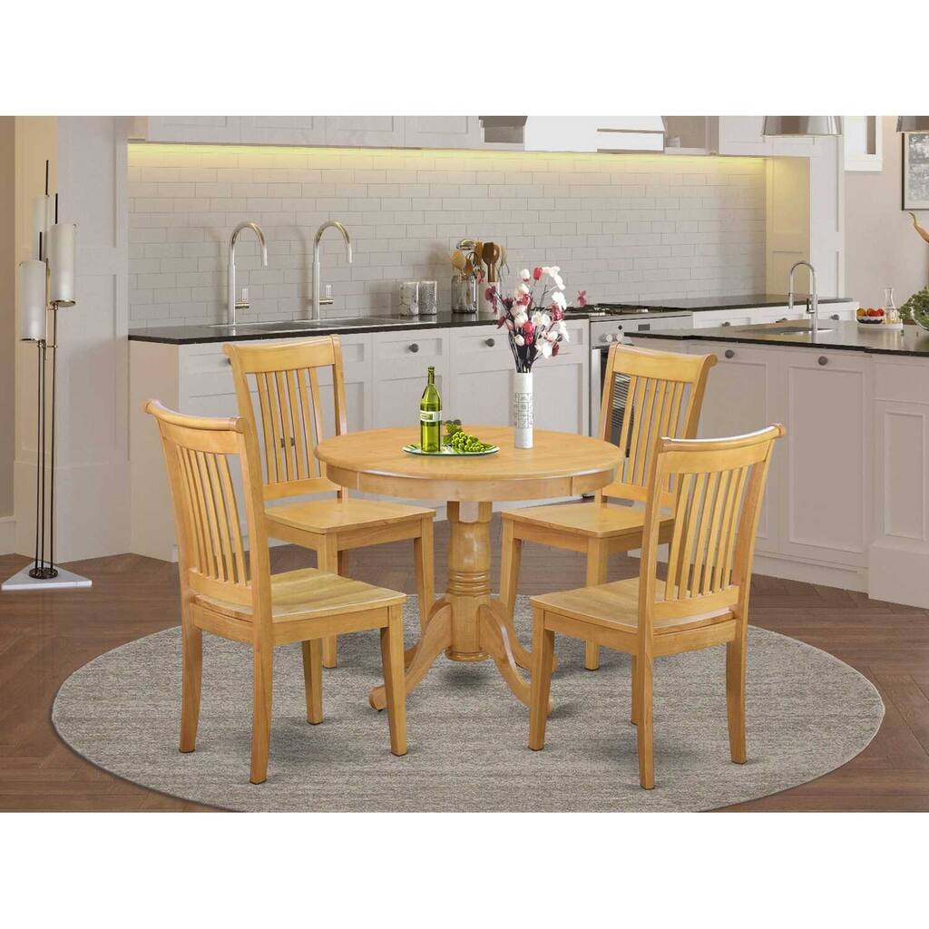 HomeStock 5-Piece Natural Oak Finish Solid Wood Top Dining table with 4 Chairs with Lattice Back