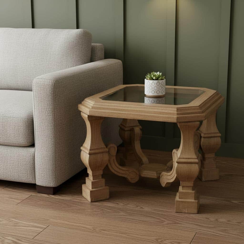 HomeRoots 24" Light Brown And Clear Wood And Glass Square End Table - 30.00 in. x 24.00 in. x 28.00 in.