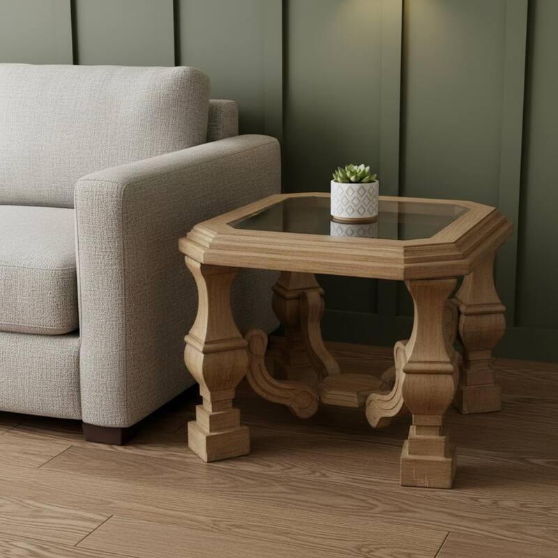 HomeRoots 24" Light Brown And Clear Wood And Glass Square End Table - 30.00 in. x 24.00 in. x 28.00 in. - Clear - Glass