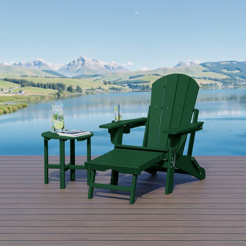 Laguna Outdoor Folding Adjustable Adirondack Chair with Hideaway Ottoman & Round Side Table