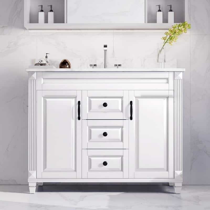 42-Inch Solid Wood Bathroom Vanity with Sink - Minimalist Elegant Style