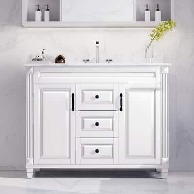 42-Inch Solid Wood Bathroom Vanity with Sink - Minimalist Elegant Style
