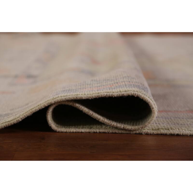 Hand Knotted Oriental 100% Wool Carpet Transitional All-Over Green Oushak Area Rug - 11' 4'' X 8' 8''