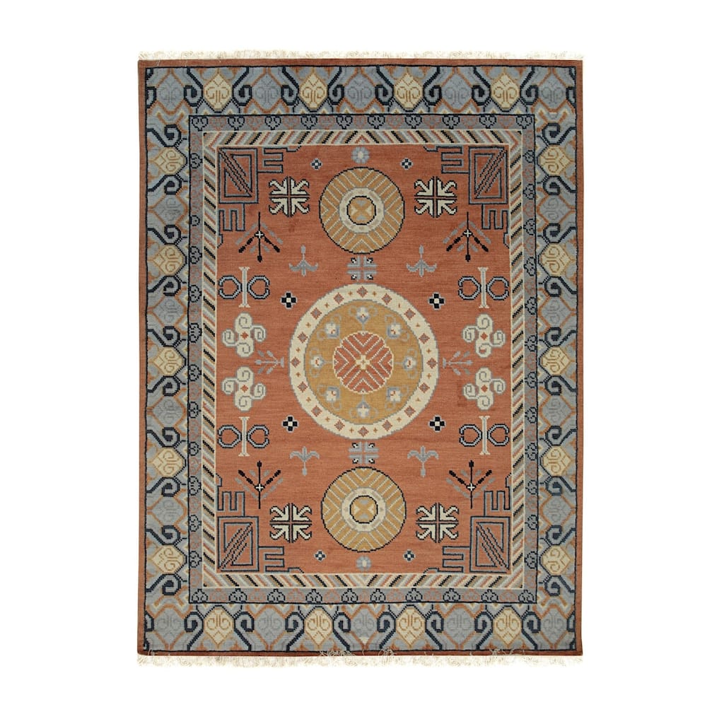 Rust Hand Knotted Wool Traditional Rug 10' x 14' - Low Pile Dense Soft High Traffic Durable Weave - N/A