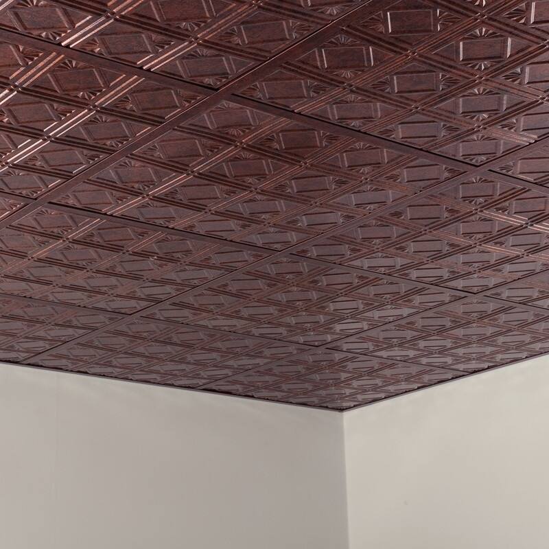 FASÄDE Traditional Style 4 Decorative Vinyl 2ft x 2ft Lay in Ceiling Panel in Moonstone Copper (5 Pack)